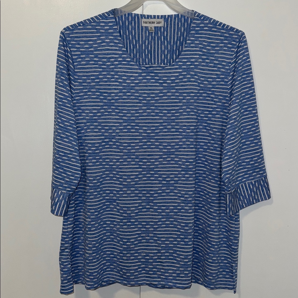 Southern Lady 3/4 Sleeve Tunic Top Shirt Blue Stripe Women’s XL Extra Large